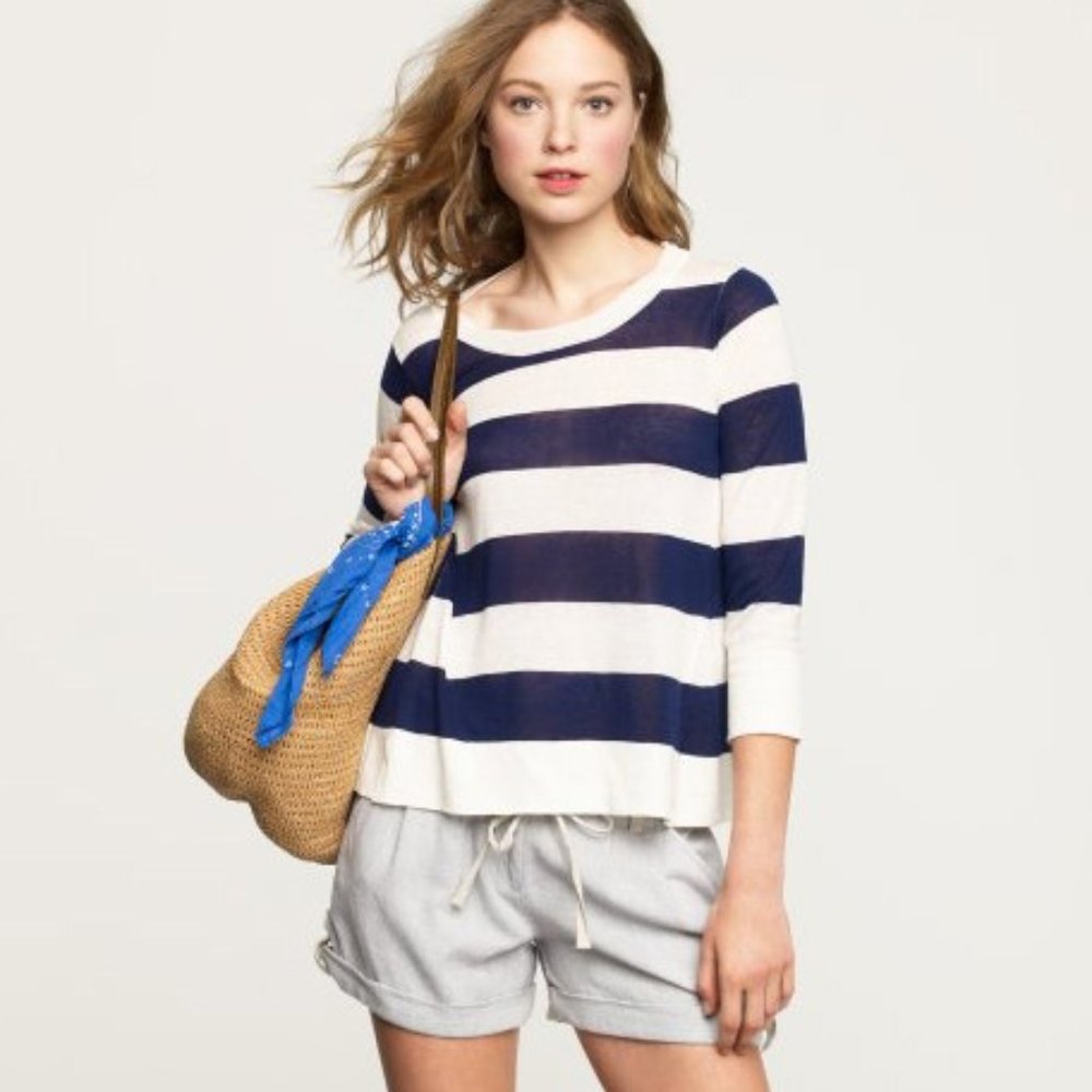 J. Crew Navy Striped Swingtime Silk/Linen Knit Top